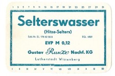 afG DDR-Etikett Selterswasser Gustav Runze Nachf. KG Lutherstadt Wittenberg (B1)
