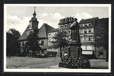 Jena, Markt mit Geschäften, Rathaus und Denkmal, Ansichtskarte 1941 