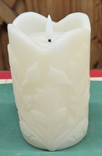 Kerze,LED,Ornament,weiss,Blättermotiv,13 cm,Dm.7,5cm,Geschenk,neu