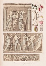 Schlagzeug drums musical instruments Musik ancient Greece Lithographie 1860