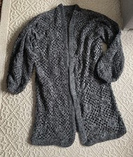 Zara Strick Mantel Häkel Jacke oversize 100% Wolle grau schwarz M-L 38-40-42 h