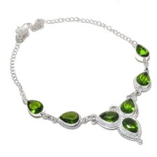 Handgefertigte grüne Peridot Edelstein 925 Sterlingsilber Schmuck Halskette G...