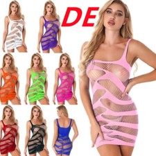 DE Damen Transparent Netzkleid Sexy Bodycon Minikleid Hollow Out Nachthkleid