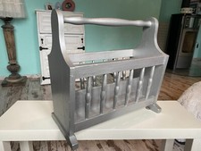 Zeitschriften Ständer/ Halter massiv Holz silber -grau Shabby /Vintage