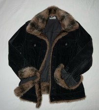 Cordjacke, Gr. 38 Schwarz Mit Kunstpelz