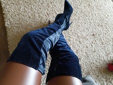 High Heels Overknees Stiefel Blau Samt Gr 42 Mit 12 Cm Absatz Gerne Getragen