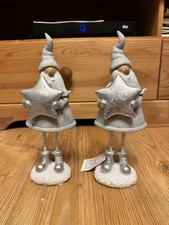 2 Keramik Wichtel  silber 23  cm Weihnachtsdeko Weihnachtsdekoration Tischdeko 
