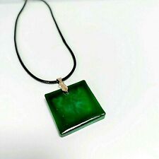 Anhänger Epoxid Harz grün Quadrat Kette Kunstleder schwarz 45 cm + 5 cm NEU