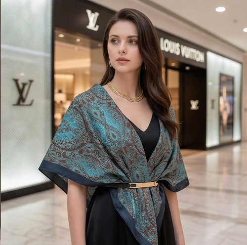 Seidentuch blau asian stil - blau,