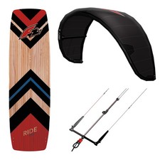 F2 Set Kite Sunset V1 7qm+Kiteboard Ride Lightwind Wood 148cm +Control Bar 46cm