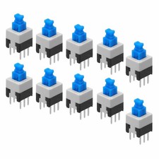 10x Drucktaster, 7x7mm, 2-polig, EIN/(EIN), 0,1A/30V, RM2/5mm, Taste 2x3mm blau