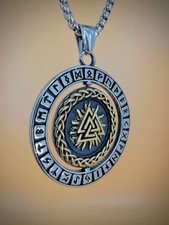 Valknut Runen Kreis Anhänger Edelstahl Kette Wikinger Krieger Schmuck Biker 1A2