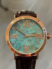 Damenuhr Roségold mit echtem Türkisziffernblatt und Echtlederband braun
