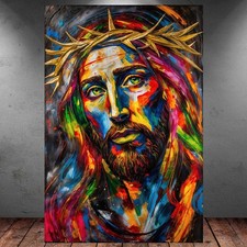 LEINWAND BILD ER XXL ABSTRAKT JESUS CHRISTUS GRAFFITI BUNT WAND POSTER P1776