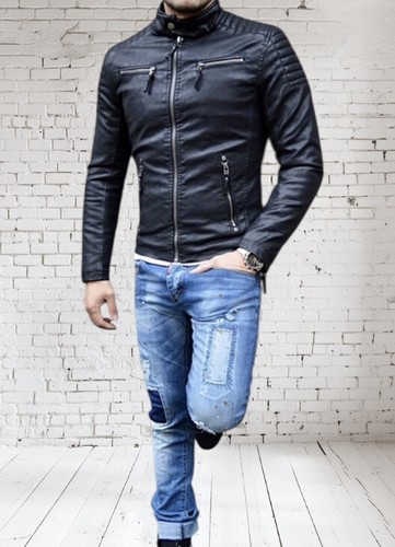 Schwarz herren motorradjacke - schwarz,