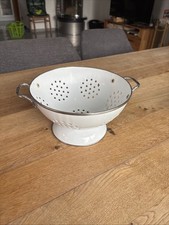 Emaille Sieb Chabby Küchensieb Vintage Weiß Deko Retro