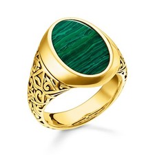 THOMAS SABO Schmuck Ring Siegelring Goldfarben / Grün TR2242-140-6