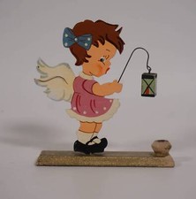 Vintage Rarität Kerzenhalter Laubsägearbeit Mädchen Kind mit Laterne handbemalt