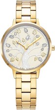 Julie Julsen JJW2135YGM Lebensbaum Damen Armbanduhr 36mm Edelstahl Gold
