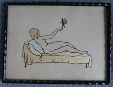 alter Scherenschnitt 1927 nackte Dame auf dem Sofa signiert