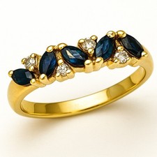 18K 750 Gelb Gold Navette 0,53 Ct Ring Safir Diamant Brillant RG 54 Damen 3,18g