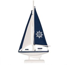 Clayre & Eef Dekoration Segelboot 20x4x37 cm Maritime Holzdeko Weiß Blau
