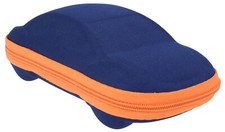 Brillenetui BEETLE als Auto aus Stoff mit Reißverschluss in Dunkelblau / Orange