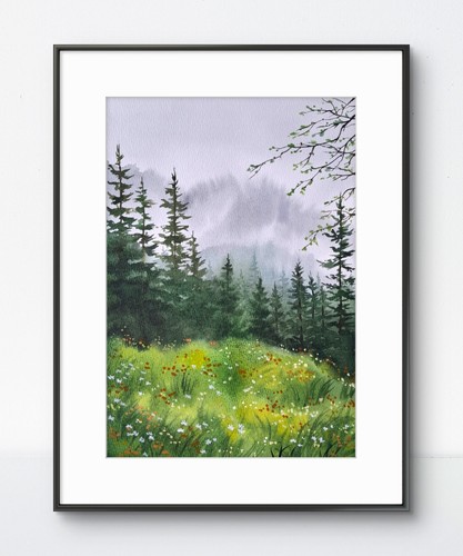 Aquarell original berg - original,