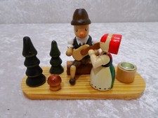 Holz Design Kerzehalter mit Volksfiguren Paar - Vintage - Handmade - 13 cm