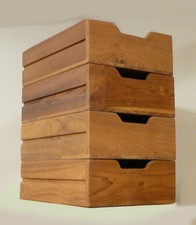 4 x Schublade, Schubladen-Turm, Holzkästen, Einschub, altes Recycle-Teakholz