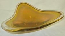 Glasschale Obstschale Murano bernsteinfarben klarer Rand dreieckig schwer -369-