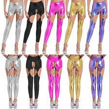 Damen Hosen Lackleder Metallic Strumpfband Leggings Stilvoll Strumpfhosen Club