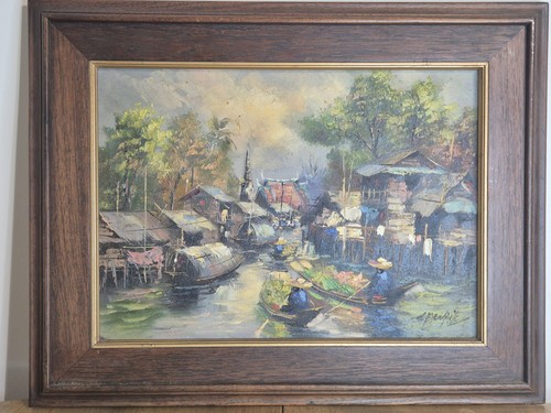 Signiertes flussmarkt gemälde - signiertes,