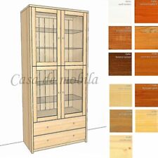 Massivholz Vitrinen-schrank 89x199x46cm Kiefer massiv Glas-vitrine Küchen-regal