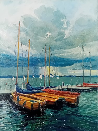 ölgemälde segelboote see - Ölgemälde,