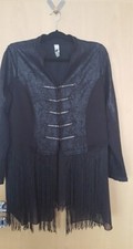 Jacke Blazer Cardigan Gehrock schwarz 42 M L XL Fransen Chiffon Materialmix neu