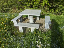 Granit Sitzgruppe 4 Bänke Tisch Gartenmöbel Sitzgarnitur Sitzeck