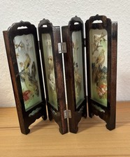 Mini Paravent asiatisch Vogelmotive Edelstein Holz Glas 4 fach
