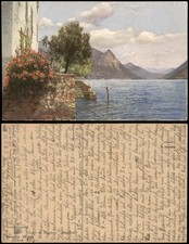 Gandria-Lugano Umlandansicht mit Lago di Lugano; Photochromie Serien-AK 1928