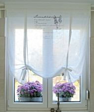 Raffrollo Raff Gardine weiß grau Lavendel 160 x 120 cm Baumwolle Landhaus Shabby