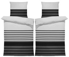 4 teilig Bettwäsche 155x220 cm gestreift grau Biber Winter Flanell Baumwolle