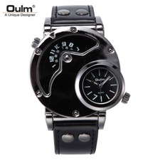 Oulm Herrenuhren Dual Time Zone Personalisierte  Quarz Herrenuhren Armbanduhren