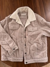 Beige Cordjacke Leicht Gefüttert, Teddyfutter Am Kragen, Größe L