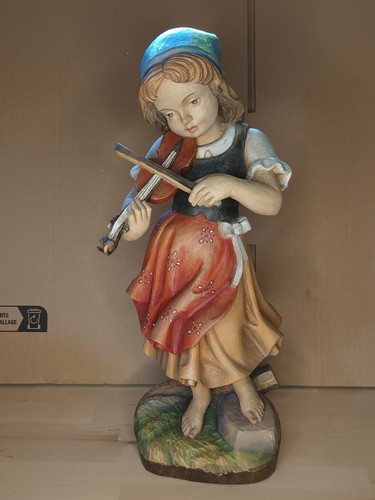 Holzfigur mädchen geige - -,