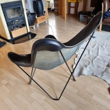 Sessel Butterfly Leder Echtleder Dunkelbraun Schwarz 60s 70s Retro Design 