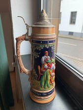 Relief Bierkrug "Tiroler Leben" mit Zinndeckel