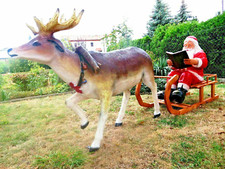 XXL Rentier+Schlitten+Weihnachtsmann 2,80m lang Weihnachtsdeko-lebensgross-Santa