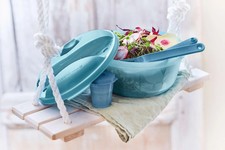Tupperware Salat to go 1,4L Clarissa mit Deckel, Wichtel/Dressing+Besteck