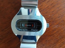 Lucerne Digital Scheibenuhr Jump Hour Watch NOS 70ies ungetragen Handaufzug Blac