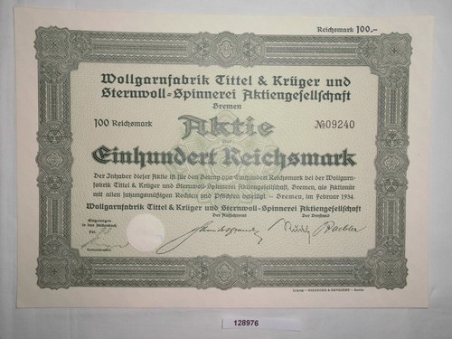 100 aktie wollgarnfabrik - aktie,